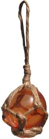 Hampton Nautical Amber Japanese Glass Ball Fishing Float with White Netting Decoration 12" in Kuwait