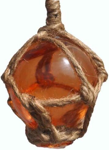 Hampton Nautical Amber Japanese Glass Ball Fishing Float with White Netting Decoration 12" in Kuwait