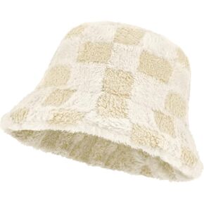 Fuzzy Bucket Hats for Women, Winter Warm Plush Fisherman Fluffy Bucket Hat, Outdoor Faux Furry Fur Hat