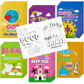 Dvbonike 48Pcs Religious Coloring Books - Bible Verses DIY Color-in Pages Booklet Bulk Drawing Holiday Christian Theme Activity Supplies for Sunday School Classroom Rewards Artwork Gift for Kids