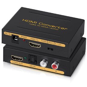 avedio links 4K@60Hz HDMI Audio Extractor Converter, HDMI to HDMI + Audio (SPDIF + RCA L/R Stereo), HDMI Video Audio Splitter Embedder Adapter for Fire Stick, Xbox, Support 3D, HDCP 2.2, 18Gpbs