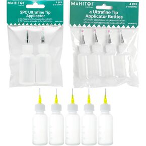 MAHITOI 4 Ultra-fine Tip Applicator Bottles 20ml Clear, for storing & applying craft supplies & mediums like glitter, glue, paint, stains, inks - Creative Crafter in Kuwait