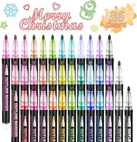STEFORD 12 Colors Shimmer Markers Outline Double Line, Metallic Pens Set Outline Markers for kids ages 8-12 Shimmer Glitter Pens Set for Birthday Greeting, DIY Art Crafts, Scrap Booking in Saudi Arabia
