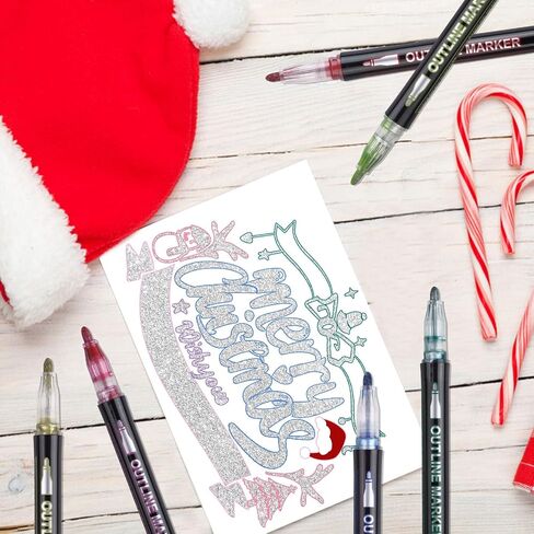 STEFORD 12 Colors Shimmer Markers Outline Double Line, Metallic Pens Set Outline Markers for kids ages 8-12 Shimmer Glitter Pens Set for Birthday Greeting, DIY Art Crafts, Scrap Booking in Saudi Arabia