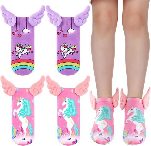 Tarpop 2 Pairs Halloween Unicorn Socks for Girls Crazy No Show Socks with Wings Crazy Novelty Adorable Kids Ankle Socks for Girls Holiday Party Gift in Saudi Arabia