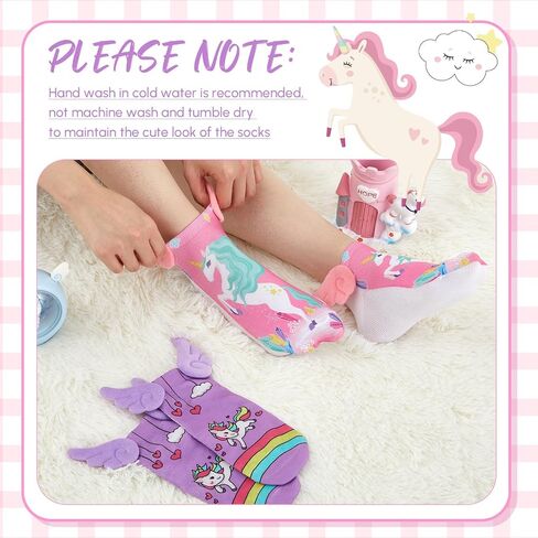 Tarpop 2 Pairs Halloween Unicorn Socks for Girls Crazy No Show Socks with Wings Crazy Novelty Adorable Kids Ankle Socks for Girls Holiday Party Gift in Saudi Arabia