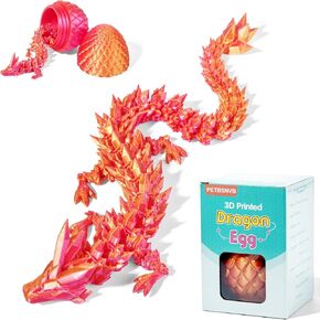 12" 3D Printed Dragon in Easter Eggs, Easter Basket Stuffers, Crystal Dragon Surprise in Eggs, Articulated Dragon, Dragon Fidget Toy, Home Office Decor Executive Desk Toy (Laser Red)