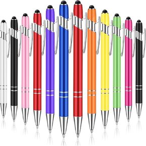 12 Pieces Ballpoint Pen with Stylus Tip, 1.0 mm Black Ink Metal Pen Stylus Pen for Touch Screens, 2 in 1 Stylus Ballpoint Pen (Black)