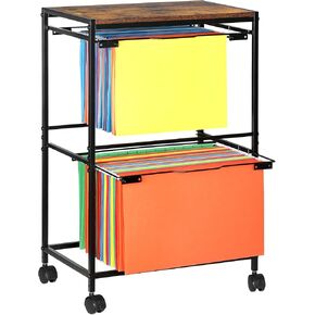 TQVAI Rolling File Carts with Wheels, 3 Tier Letter Legal Size Hanging Files Folders Organizer, Pull-Out Filing Folder Holder Rack for Home Office, Black