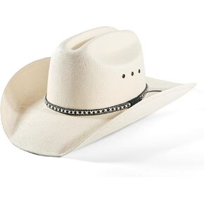 Western Cowboy Cowgirl Hat Pinch Front Wide Brim Oval Canvas Straw Hat Classic Stiff Vented Outdoor Hat