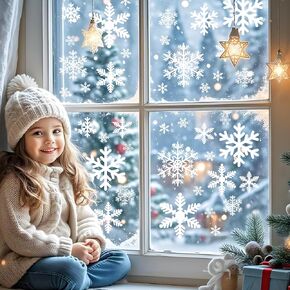 122 Pcs Christmas Window Clings - Merry Christmas Window Stickers for Glass Windows, Static Christmas Window Decals Christmas Decorations for Home Indoor Winter Xmas Holiday Party Decor, 9 Sheet