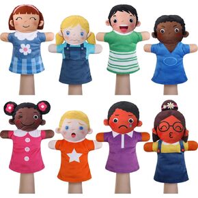 Poen 8 Pcs Hand Puppets Set for Kids Multicultural Hand Puppets Bulk Soft Plush Puppets for Toddlers Learning Interaction and Suitable for Home Daycare School Classroom Role Play Puppet Theater Shows