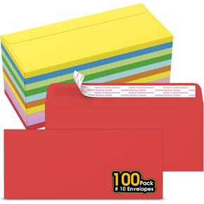 100 Pack #10 Colored Envelopes Letter Size Self Seal Security Tinted Envelopes for Privacy & Business, Peel and Seal, NO Window, Letter Size 4-1/8 x 9-1/2 Inches, 24 LB