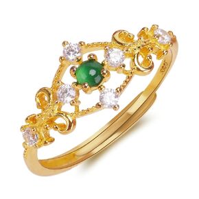 Handmade Open Rings Adjustable Green Jade Ring 24K Gold Plated S925 Silver Jewelry Minimalist Gemstone Jade Rings for Women