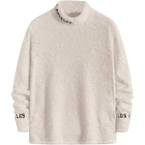 Verdusa Men's Fuzzy Pullovers Letter Embroidery Mock Neck Long Sleeve Teddy Sweatshirt