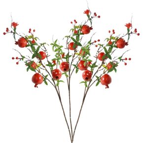 Okngr Artificial Pomegranate Branch, 3pcs Artificial Rosehip Berries 31.5inch Fake Berries Decor Simulation Pomegranate Bouquet Artificial Branches Winter Decorative for Holiday Decoration (Green)
