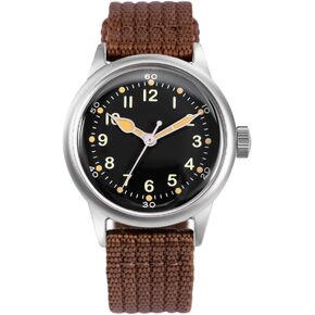 A-11 Service Watch Men's 38 mm Military Automatic Watch in Black Dial and Brown Nylon Strap