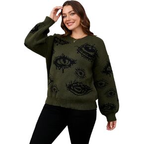 Floerns Women's Grunge Punk Eye Print Long Sleeve Drop Shoulder Sweaters Top in Saudi Arabia