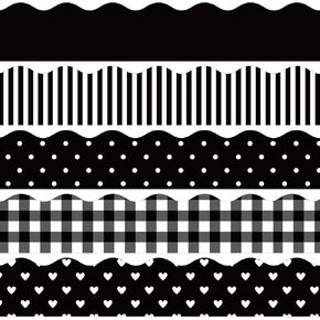 Whaline 69 Feet Valentine's Day Bulletin Board Borders 5 Styles 60 Pieces Rolled Border Scalloped Border Heart Plaid Spot Stripe Red Bulletin Board Stickers for Decoration Party Home Office