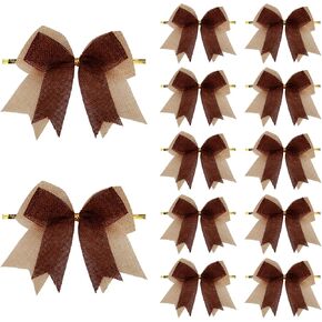 12 Pcs Double-Layered Burlap with Orange Bows 4 Inch Hanging Bows Rustic Bow Decor for Christmas Trees Holiday Farmhouse Fall Wreath Decoration