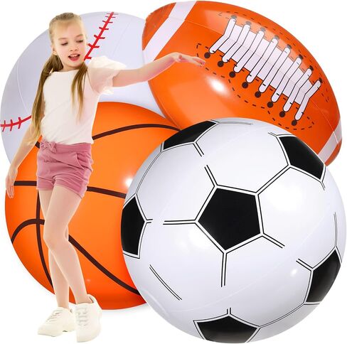 Sosation 4 Pcs Giant Inflatable Beach Ball 30inch Large Baseball Soccer Basketball Football 2.5ft Inflatable Sport Ball for Summer Pool Beach Outdoor Sports Themed Party(Various Style) in Saudi Arabia