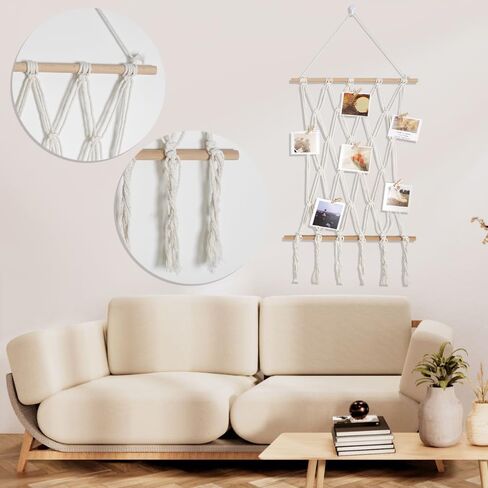 Hanging Photo Display Boho Bedroom Decor Macrame Wall Hanging Pictures For Living Room, Dining Room Kids Room Craft Room Birthday And Teenage Teen Girl Gifts Holiday Gifts in Saudi Arabia