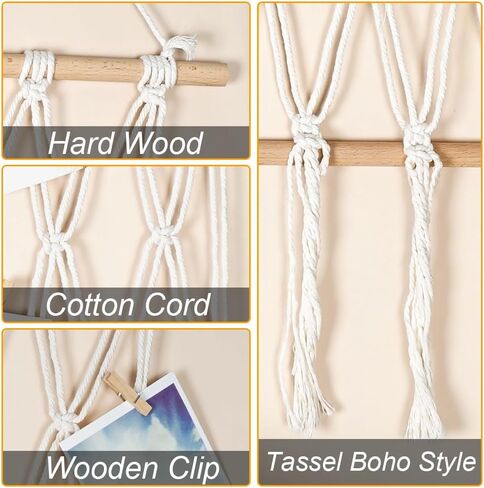 Hanging Photo Display Boho Bedroom Decor Macrame Wall Hanging Pictures For Living Room, Dining Room Kids Room Craft Room Birthday And Teenage Teen Girl Gifts Holiday Gifts in Saudi Arabia