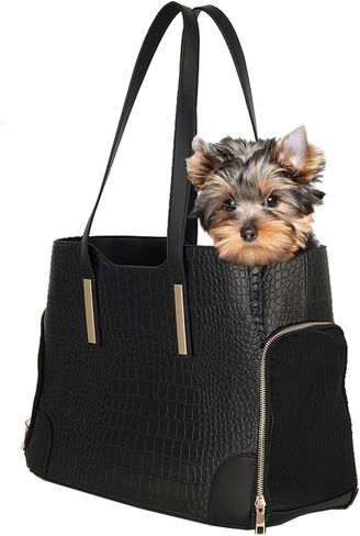 Fashion Dog Carrier Purse,Soft-Sided Leather Handbag Pet Tote Bag for Small Dogs Puppy and Cats TSA Airline Approved (Black & Purple) in Saudi Arabia