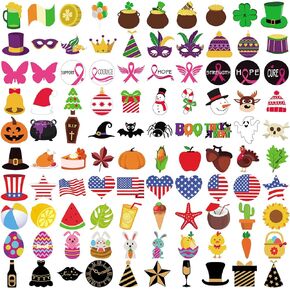 100 Pcs Seasonal Icons for Felt Letter Board Holiday Message Board Decoration Letterboard Accessories Holiday Letterboard Icon with Adhesive Dots for Changeable Letter Board Halloween Christmas Decor