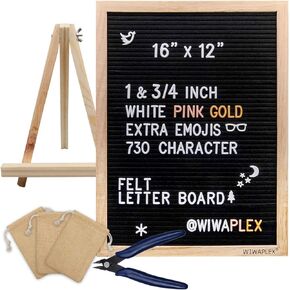 WIWAPLEX Black Felt Letter Board,Word Board Sign,16 x 12 inch Changeable Letter Board with 730 Plastic Message Board Letters Numbers Symbols Pattern,Wooden Tripod Stand, Scissors, 3 Free Storage Bags