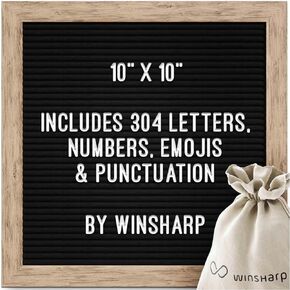 Black Felt Letter Board | Classy Dark Stained Wooden Frame with White Letters | Premium Changeable Sign Boards for Home Decor Motivational Quotes Baby Announcement Price List Message Letterboard With