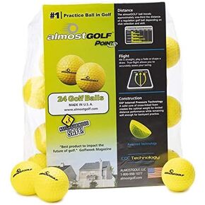 AlmostGolf Balls - Limited Flight Practice Golf Balls - (24 Pack) - Almost Golf Balls Foam Golf Training Aids for Indoor Or Yard Practice - Includes 24 AlmostGolf Balls with 5 Liberty Tees