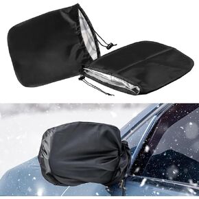 2 PCS Car Side Mirror Protector, 12.99" x 10.62" 210D Silver Coated Oxford Fabric Reflector Frost Snow Protection Cover, Tension Cord Drawstring Anti-Theft Accessory, for Most Models (Black)