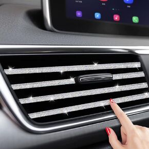 INSAUTO Bling Car تنفيس منفذ تقليم، اكسسوارات السيارات بلينغ للنساء والفتيات، 10 قطع حجر الراين مكيف الهواء سيارة تنفيس الديكور الشريط (أبيض)