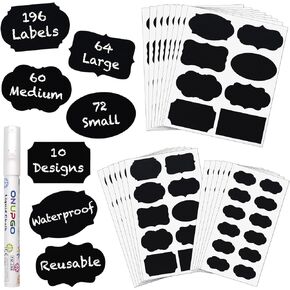 ONUPGO 256 Chalkboard Labels - Removable Black Stickers Waterproof Chalk Board Label Sticker for Organizing Storage Bins, Mason Jars,Home Deco, Ideal for Pantry, Parties and Craft Rooms