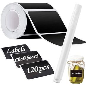 Chalkboard Labels Stickers, 120pcs Black Chalkboard Labels for Containers with White Chalk Marker Reusable and Waterproof Chalk Labels Blackboard Stickers for Storage Bins Container Glass Jars Cups