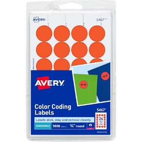 Avery Print/Write Adhesive Removable Labels, 0.75 Inch Diameter, Red - Orange Neon, 1008 per Pack (5467)