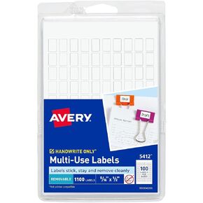 Avery 05412 Removable Multi-Use Labels, 5/16-Inch x 1/2-Inch , White, 1000 Labels/Pack