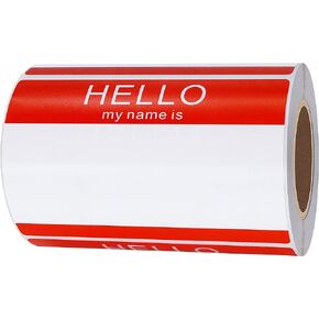 Hybsk Hello My Name Is Red Name Tag Identification Stickers 3-1/2" x 2-3/8" Total 200 Labels Per Roll (Red)