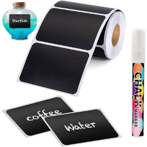 Chalkboard Labels Sticker - 158 Pcs Waterproof Blackboard Reusable Sticker Label with 1 Free Erasable Chalk Pen, Removable Sticker for Mason Jars, Craft Rooms, Pantry, Store and Decoration