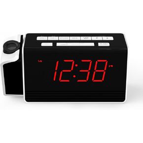 iTOMA Projection Alarm Clock for Bedroom with 180° Rotatable Projector, FM Radio, Red LED Display, 4-Level Brightness Dimmer, Dual Alarm, Snooze,12/24H CKS512U