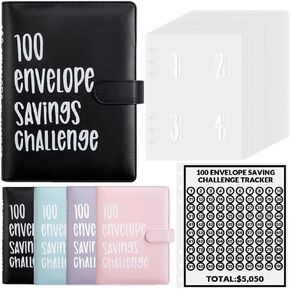 100 Envelope Challenge Binder Money Saving Binder, Easy and Fun Way to Save $5,050, Cash Stuffing Binder Budget Planner Savings Challenge Book (Pink)