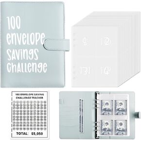 Money Saver Budget Binder Book with Pouches, 100 Envelope Challenge Binder with Numbers, A5 Money Budget Envelopes for Cash Saving $5,050 Black
