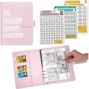 Ndsox 100 Envelopes Money Saving Challenge Binder, A5 Budget Binder with Cash Envelopes, Savings Challenges Book to Save $5,050, 10,000, 500, Budget Planner for Budgeting Planner Saving Money, Black