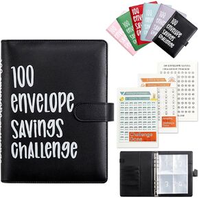 100 Envelopes Saving Challenge Binder A5 Money Saving Book,52 Week Money Save Book to Save $5,050,$10,000,$500,Money Savings Budget Planner Book with Cash Envelopes for Budgeting Planner (Black)
