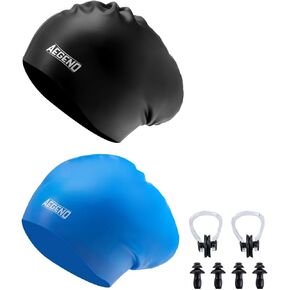 Aegend 2 Pack Long Hair Swim Cap for Girls and Boys Aged 3-15, Waterproof Silicone Swimming Cap for Kids/Children/Youth/Teens