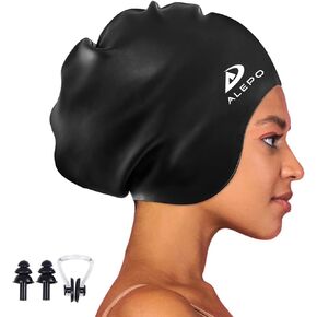 Alepo Extra Large Swimming Cap Women Men, Durable Silicone Swimming Hat Long Hair with Ear Protection, Unisex Adults Swim Caps for Long Thick Curly Hair & Dreadlocks Braids Weaves Afro Hair