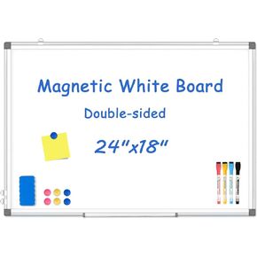 WALGLASS Magnetic Whiteboard 24"x18" Dry Erase White Board for Walls with Pen Tray, Aluminium Frame and Dry-Wipe Writing Surface for Kids' Drawing, Home, and Office (Blue)