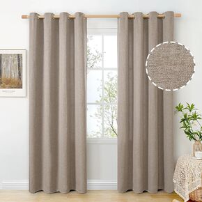 BGment Oatmeal Linen Curtains for Bedroom 63 Inch Length 2 Panels, Burlap Textured Thick Privacy Window Drapes Light Filtering for Living Room Office Grommet Top, Each 38 Inch Wide