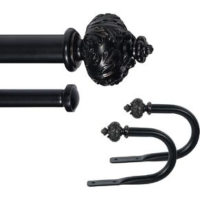 1" Double Curtain Rod with Albert Finials and holdbacks (28''-48'', Black gold)